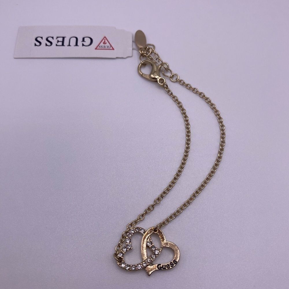 Guess Gold & Rhinestone Interlocking Hearts Bracelet